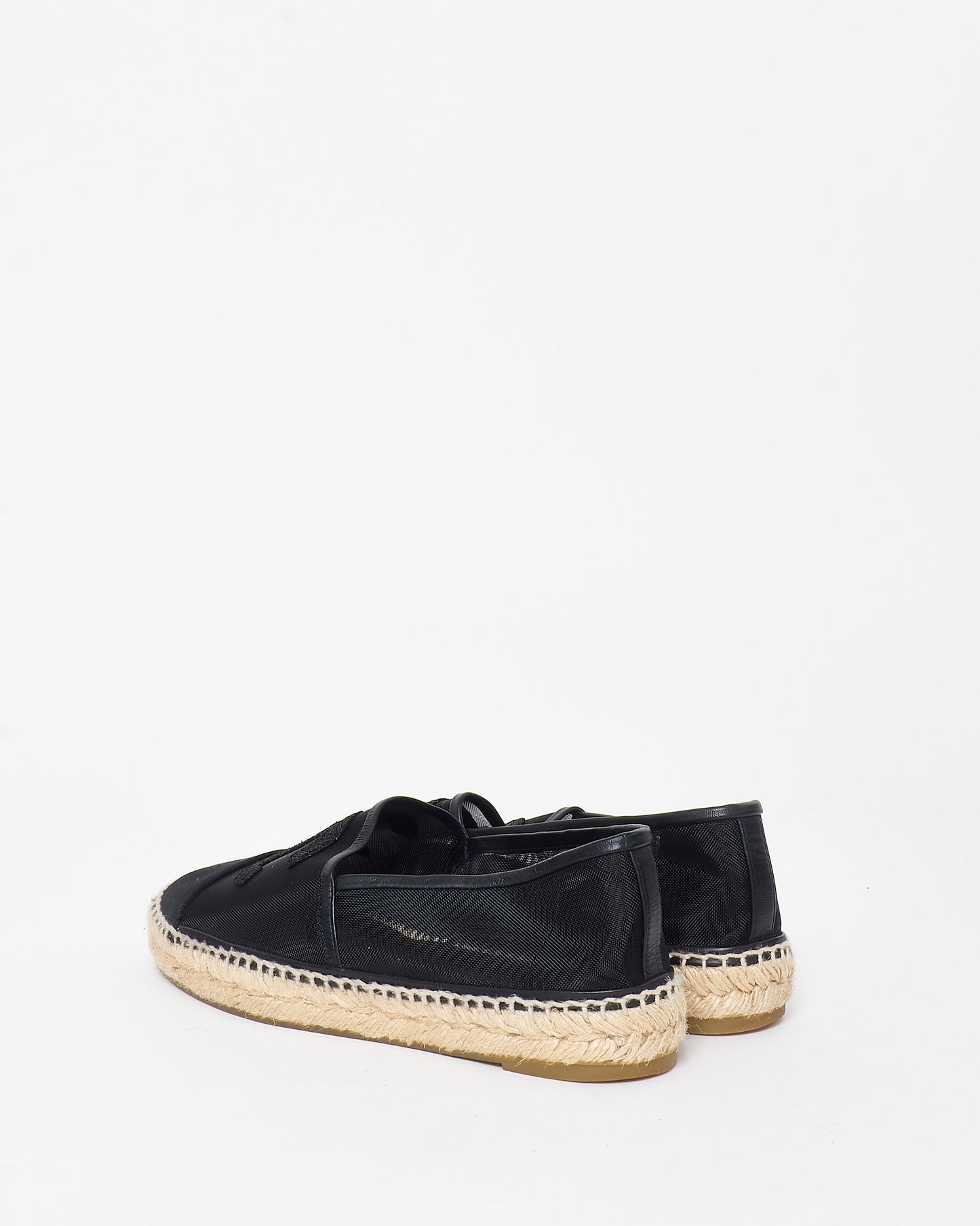 Chanel Black Mesh 
Sparkle Logo Espadrilles - 39