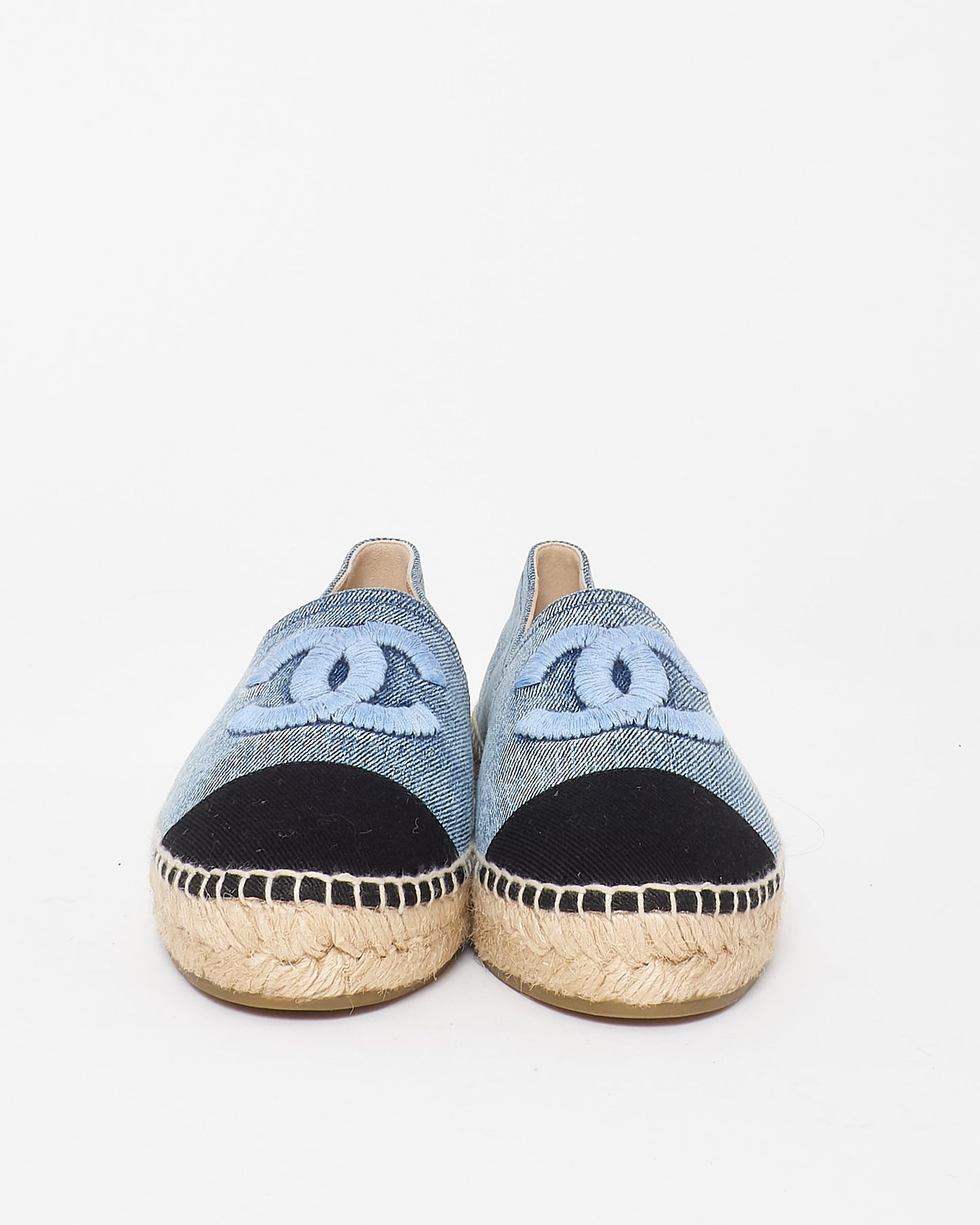 Chanel Blue Denim Logo Espadrilles - 37