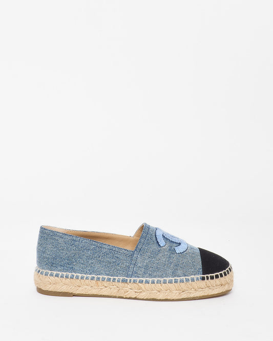 Chanel Blue Denim Logo Espadrilles - 37