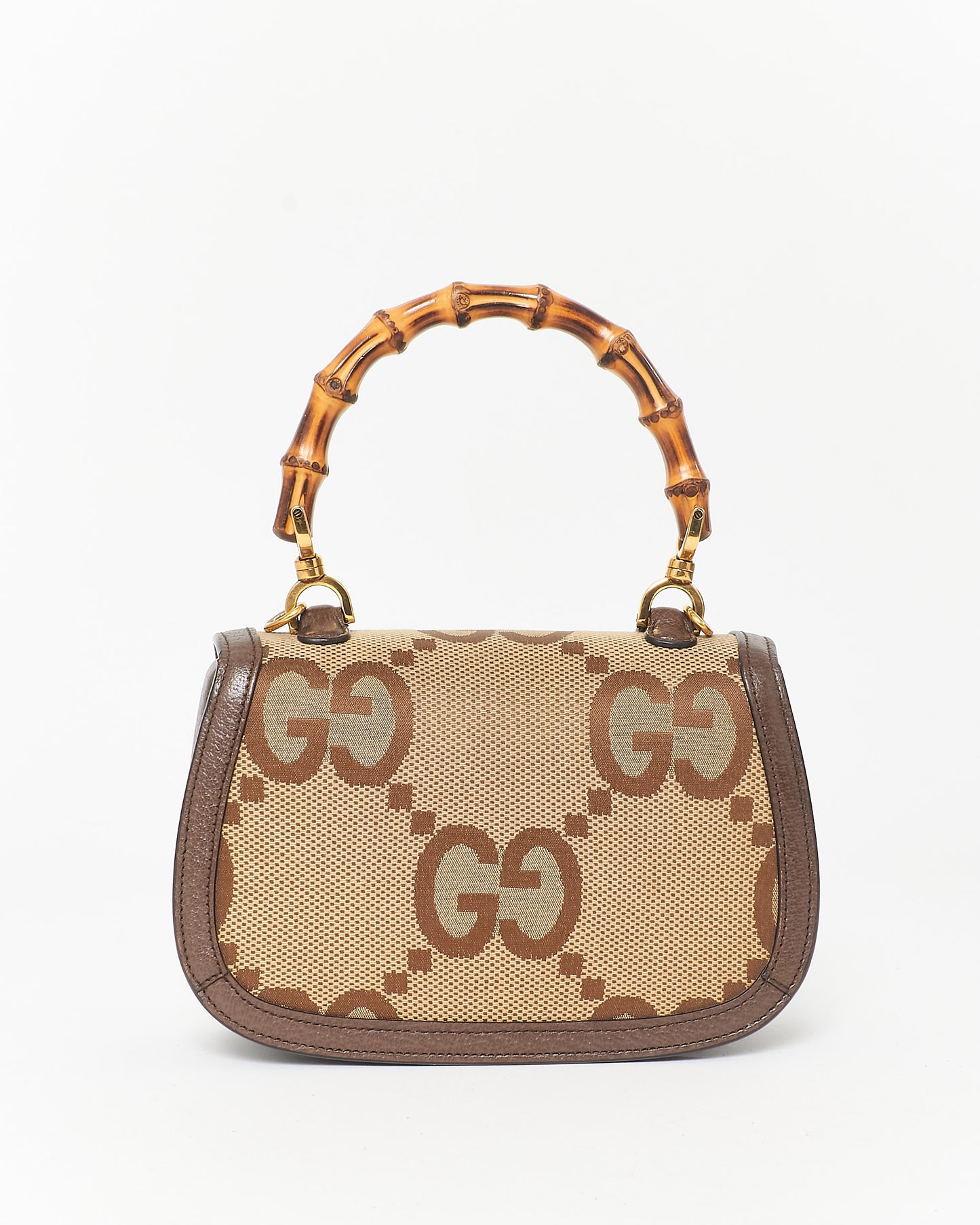 Gucci Jumbo GG Mini Bamboo Canvas Top Handle Bag W/ Web Strap