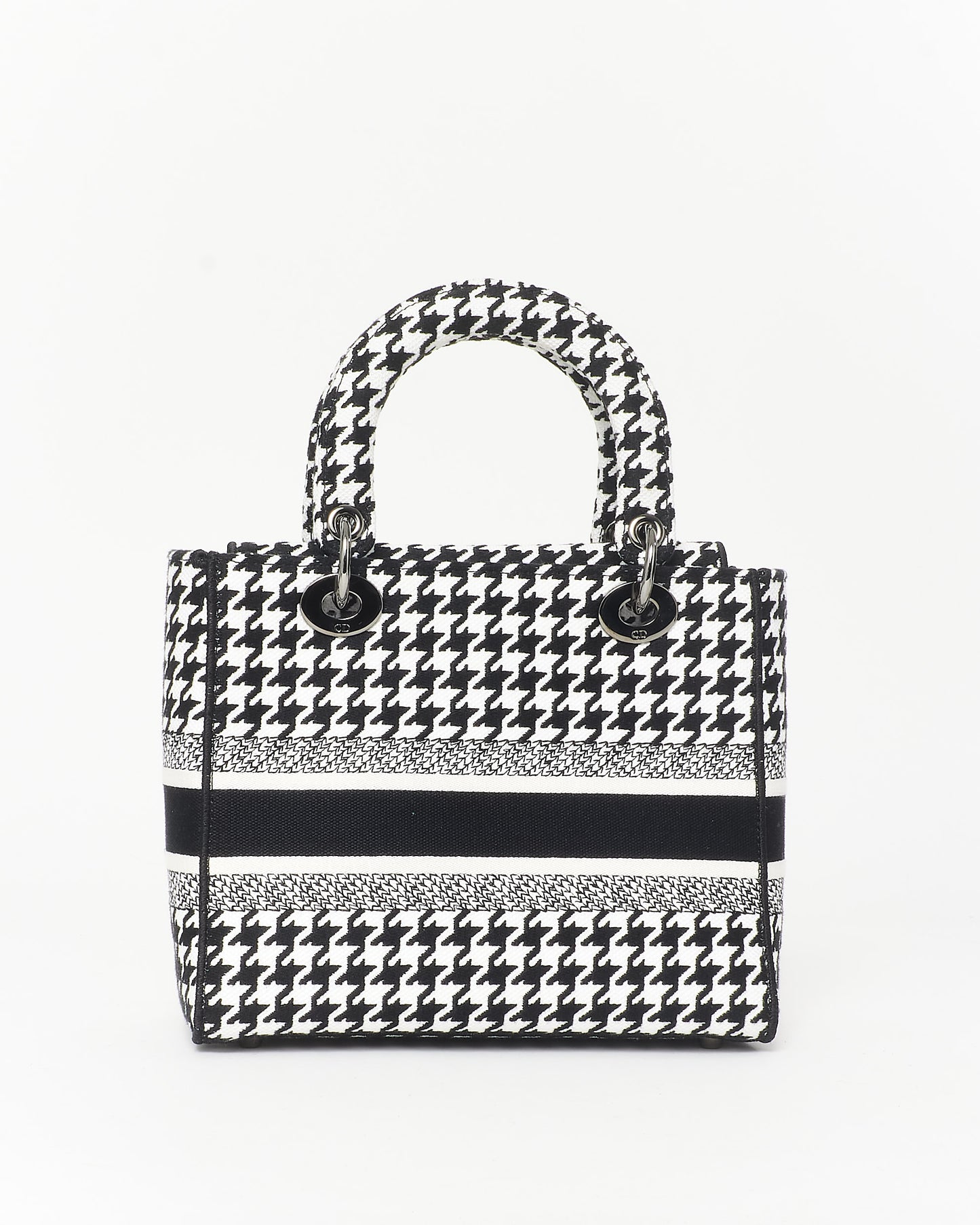 Dior Black 
White Houndstooth Embroidered Lady D - Lite Bag