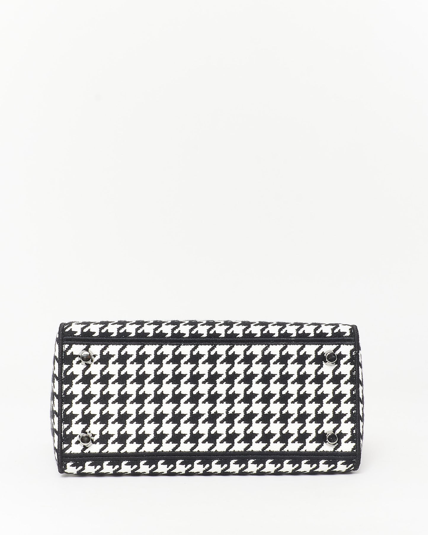 Dior Black 
White Houndstooth Embroidered Lady D - Lite Bag