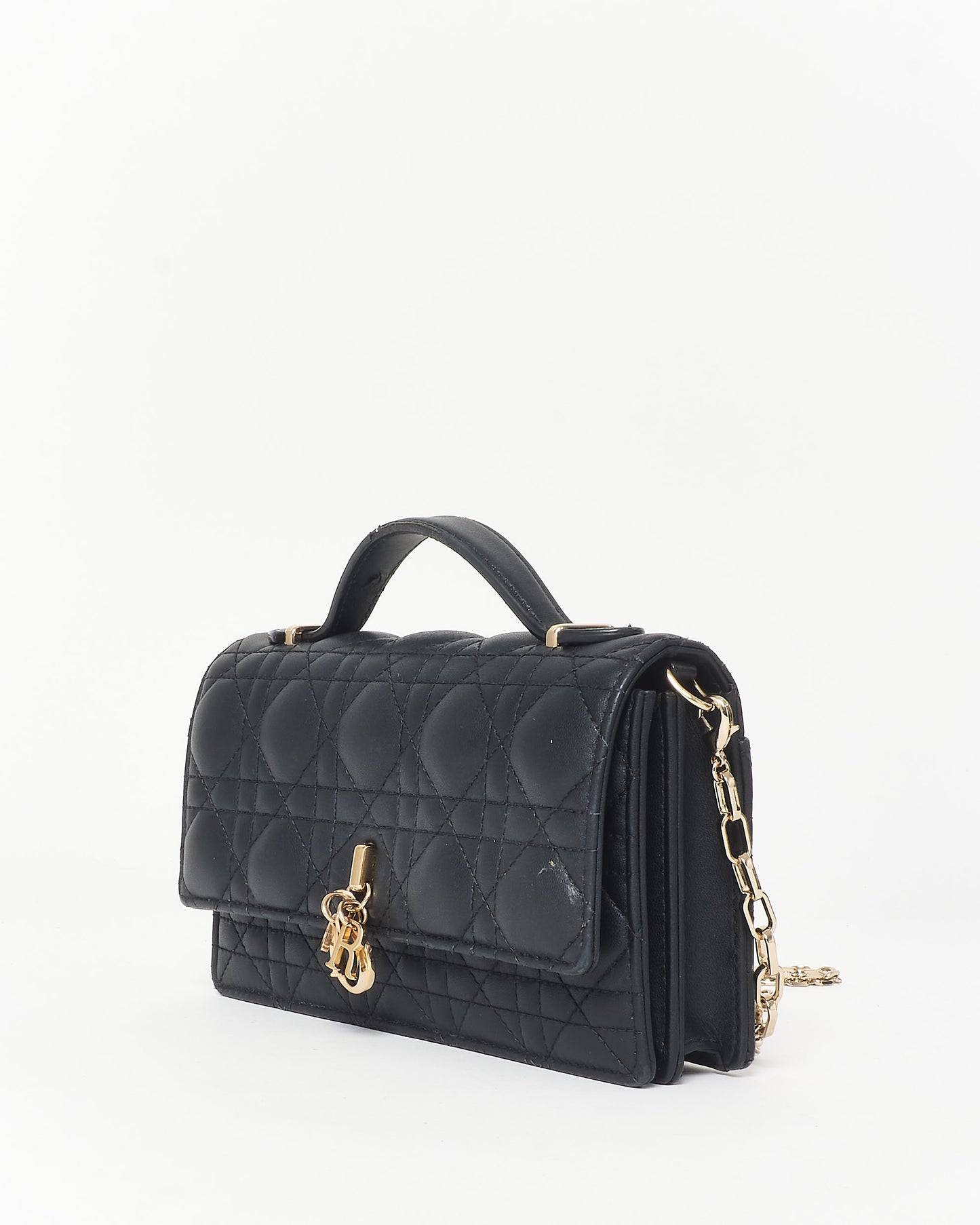 Dior Black Lambskin Leather My Dior Cannage Top Handle Bag