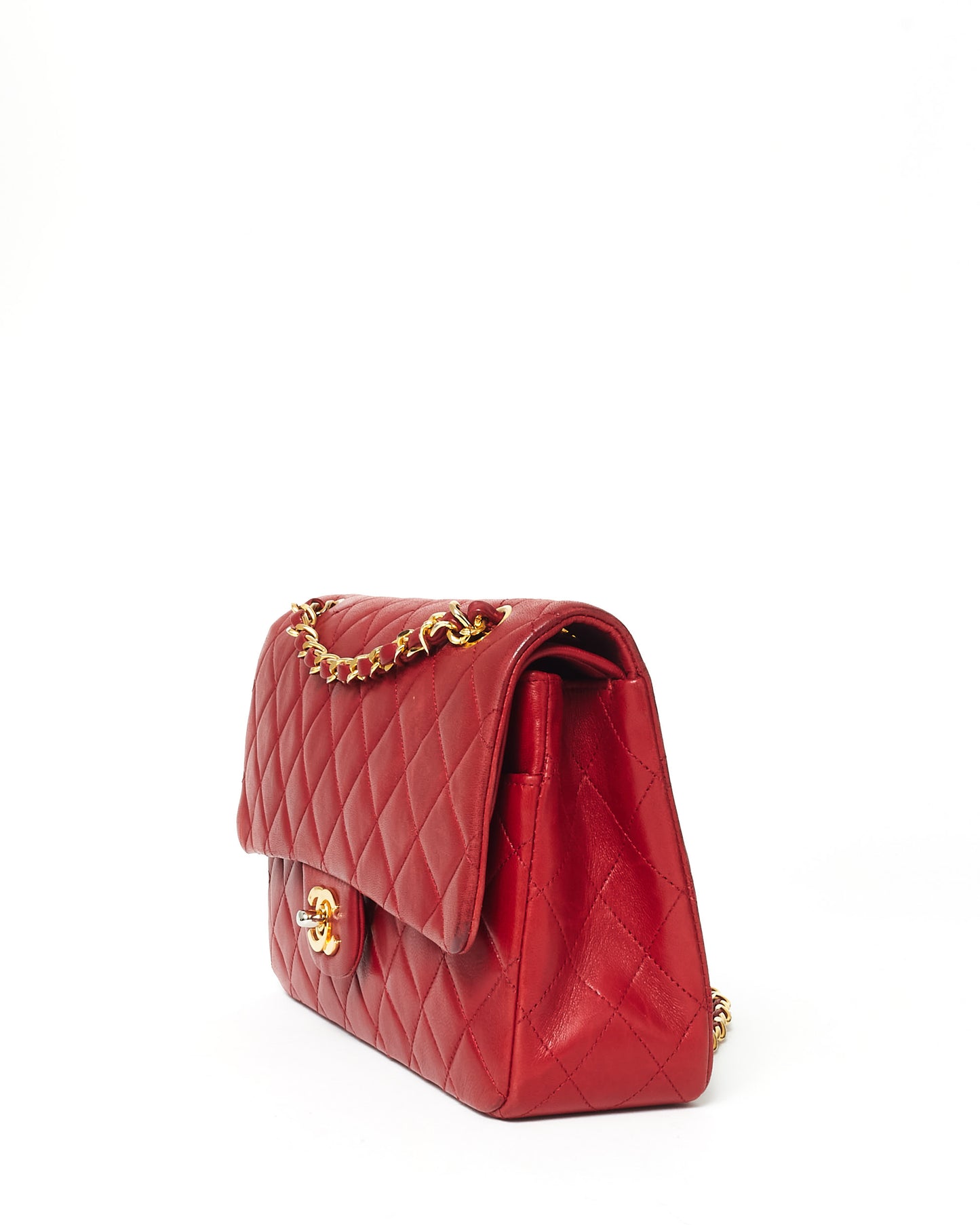 Chanel Vintage Red Lambskin 24K Plated Hardware Medium Classic Double Flap