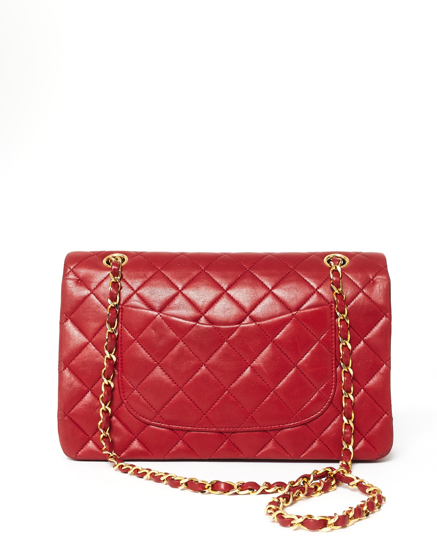 Chanel Vintage Red Lambskin 24K Plated Hardware Medium Classic Double Flap