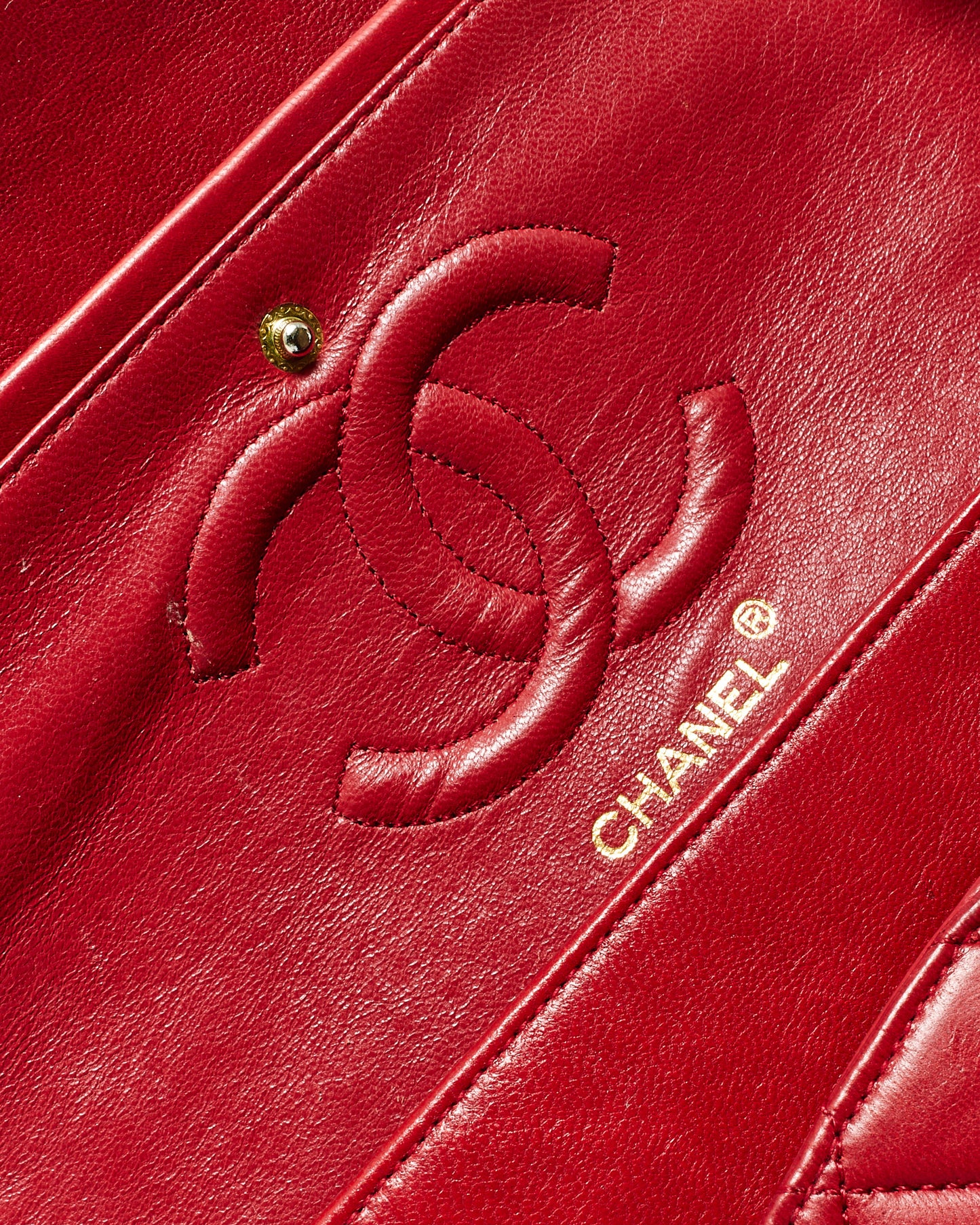 Chanel Vintage Red Lambskin 24K Plated Hardware Medium Classic Double Flap