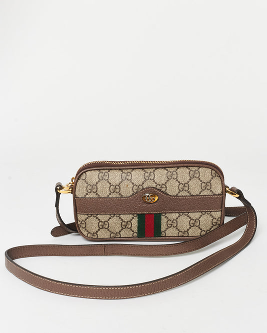 Gucci Brown Monogram Canvas Mini Web Crossbody Bag