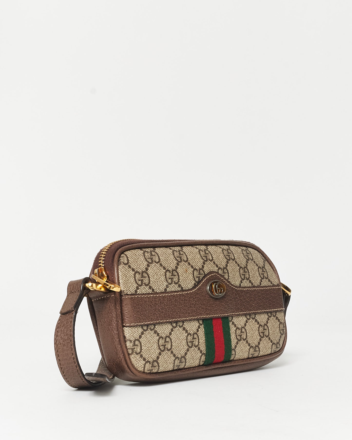 Gucci Brown Monogram Canvas Mini Web Crossbody Bag