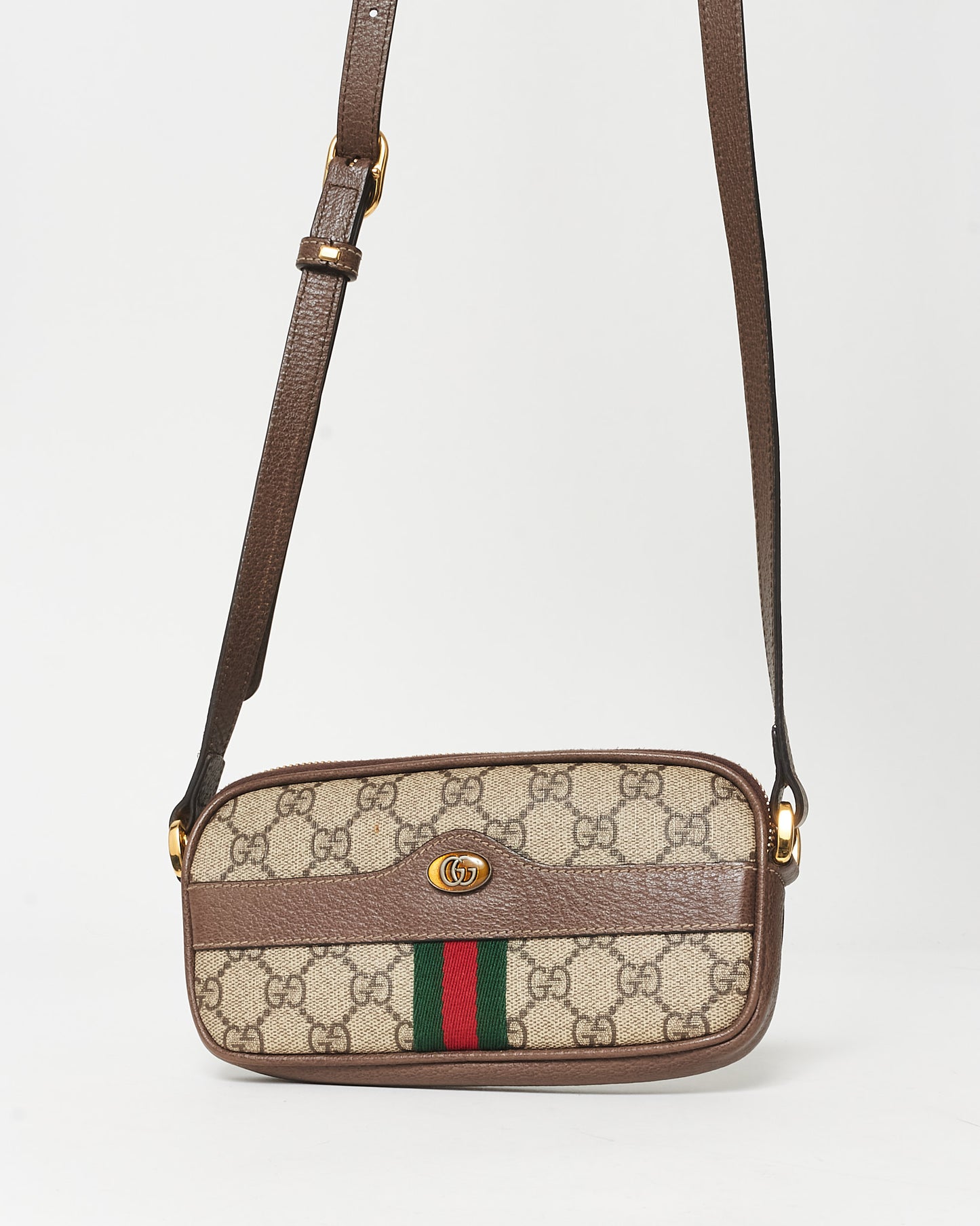 Gucci Brown Monogram Canvas Mini Web Crossbody Bag