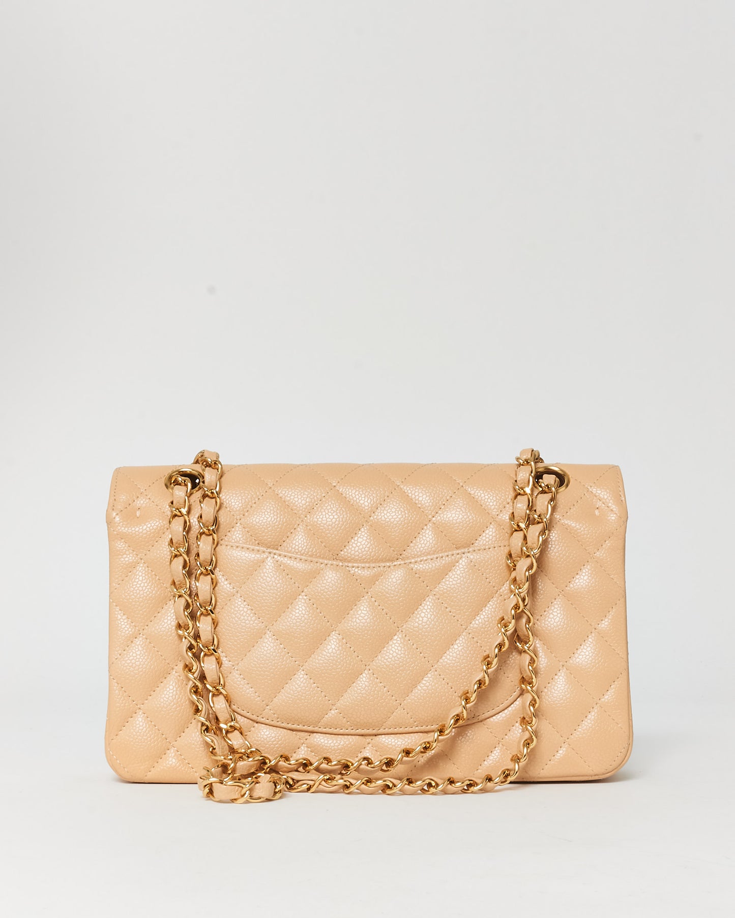 Chanel Beige Claire Caviar Leather Medium Classic Flap GHW