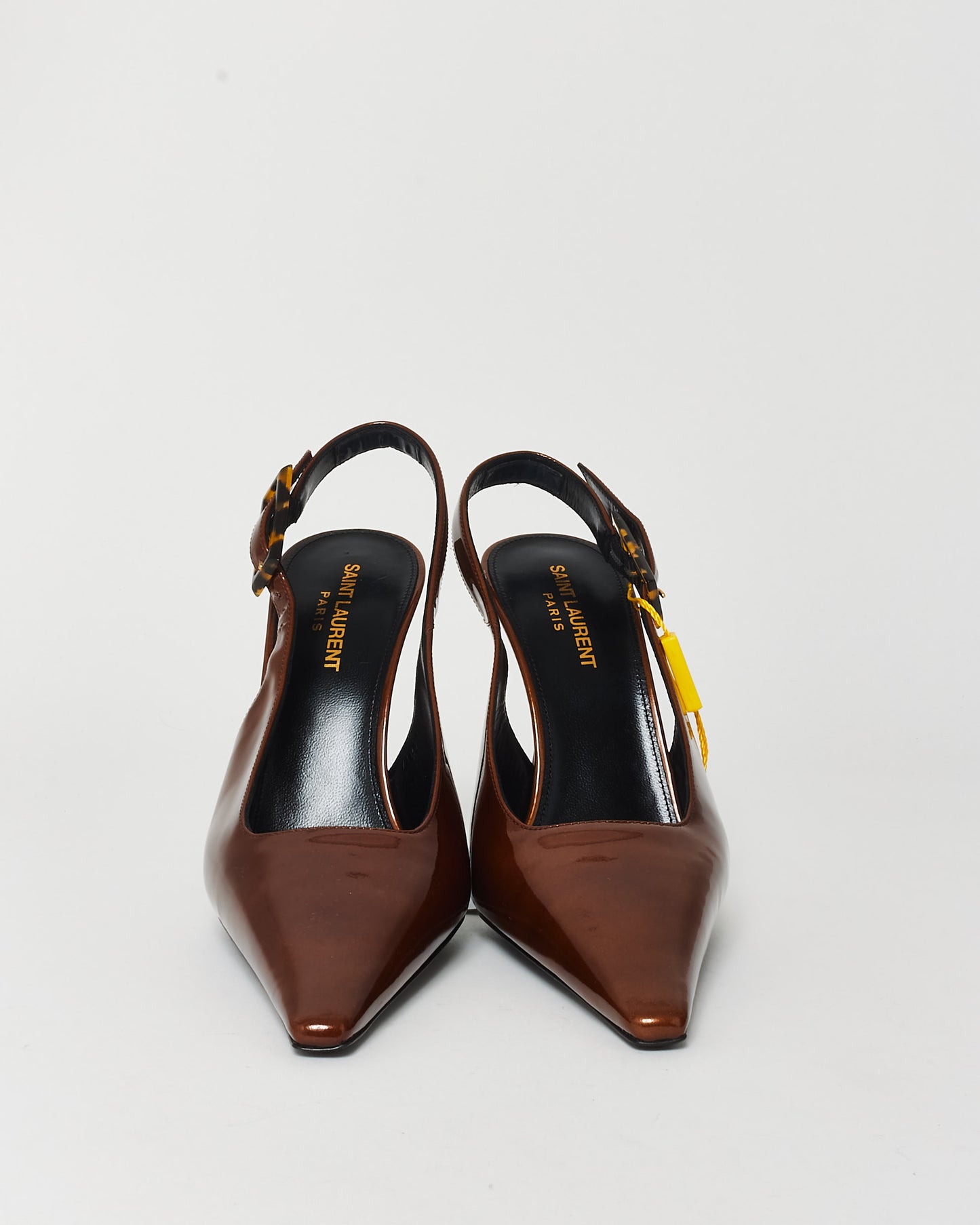 Saint Laurent Brown Patent Leather 110MM Dune Slingback Pump - 40