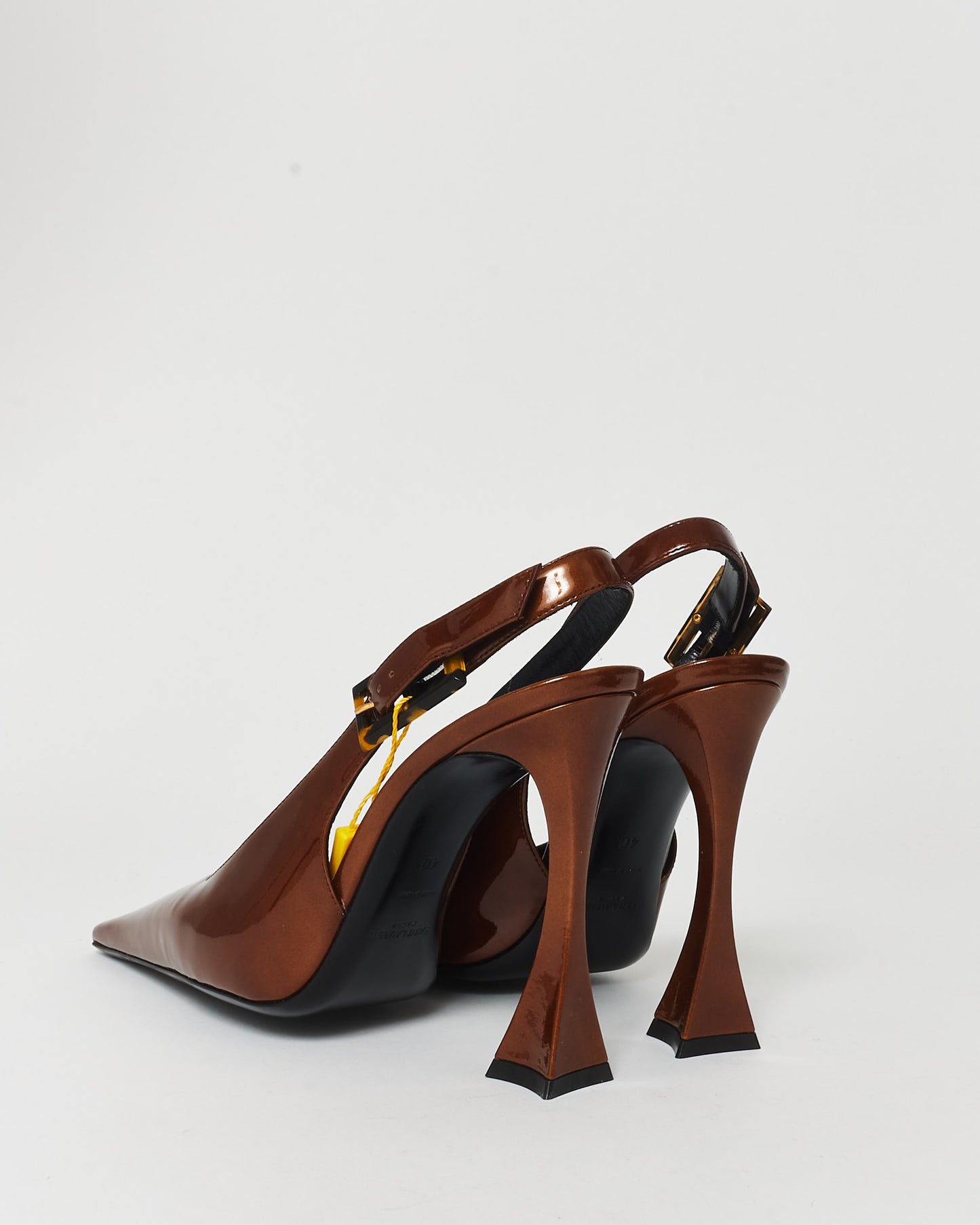 Saint Laurent Brown Patent Leather 110MM Dune Slingback Pump - 40