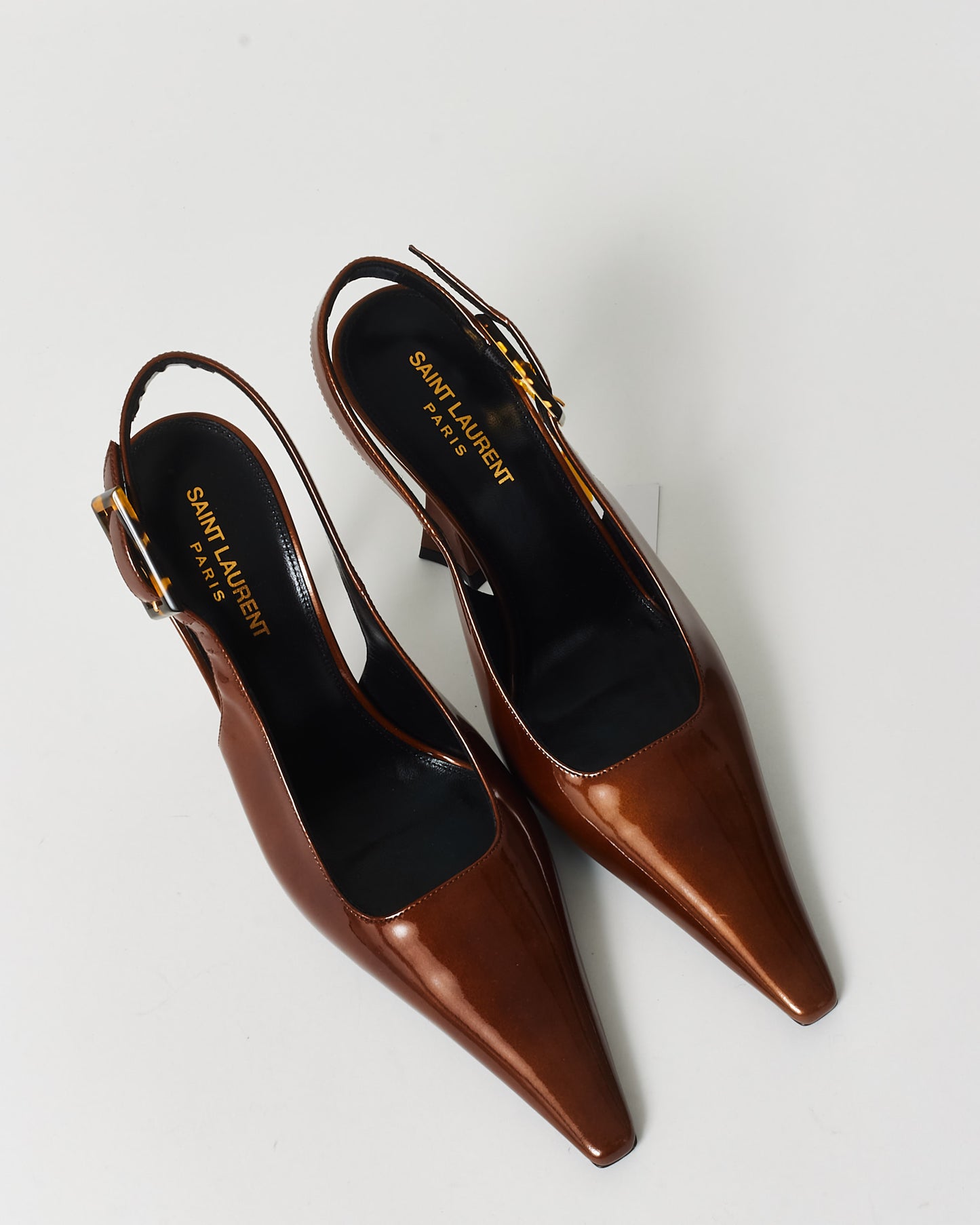 Saint Laurent Brown Patent Leather 110MM Dune Slingback Pump - 40