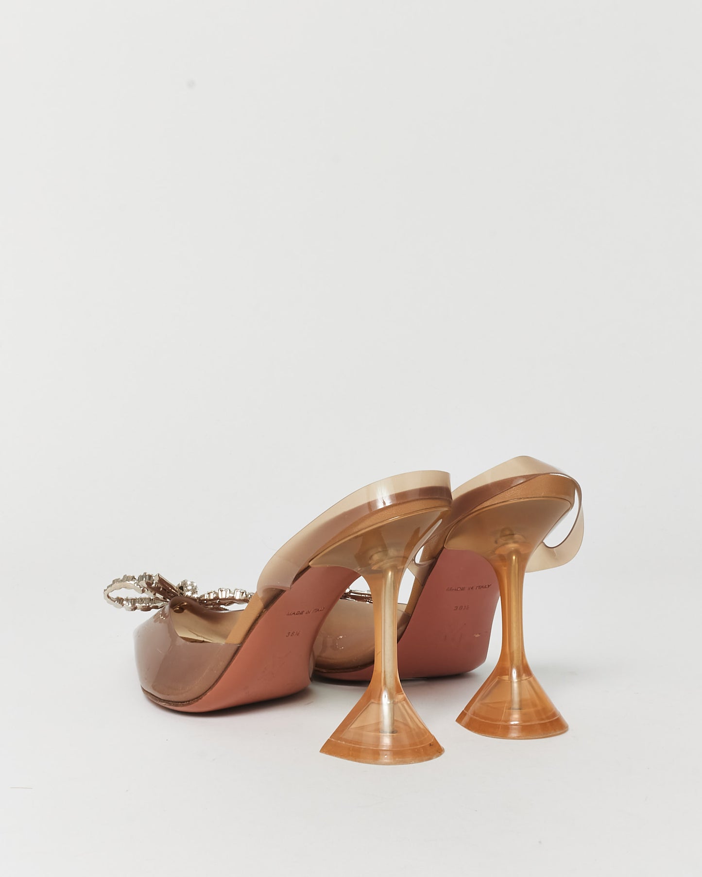 Amina Muaddi Beige PVC Crystal Bow Slingback Pumps - 38.5