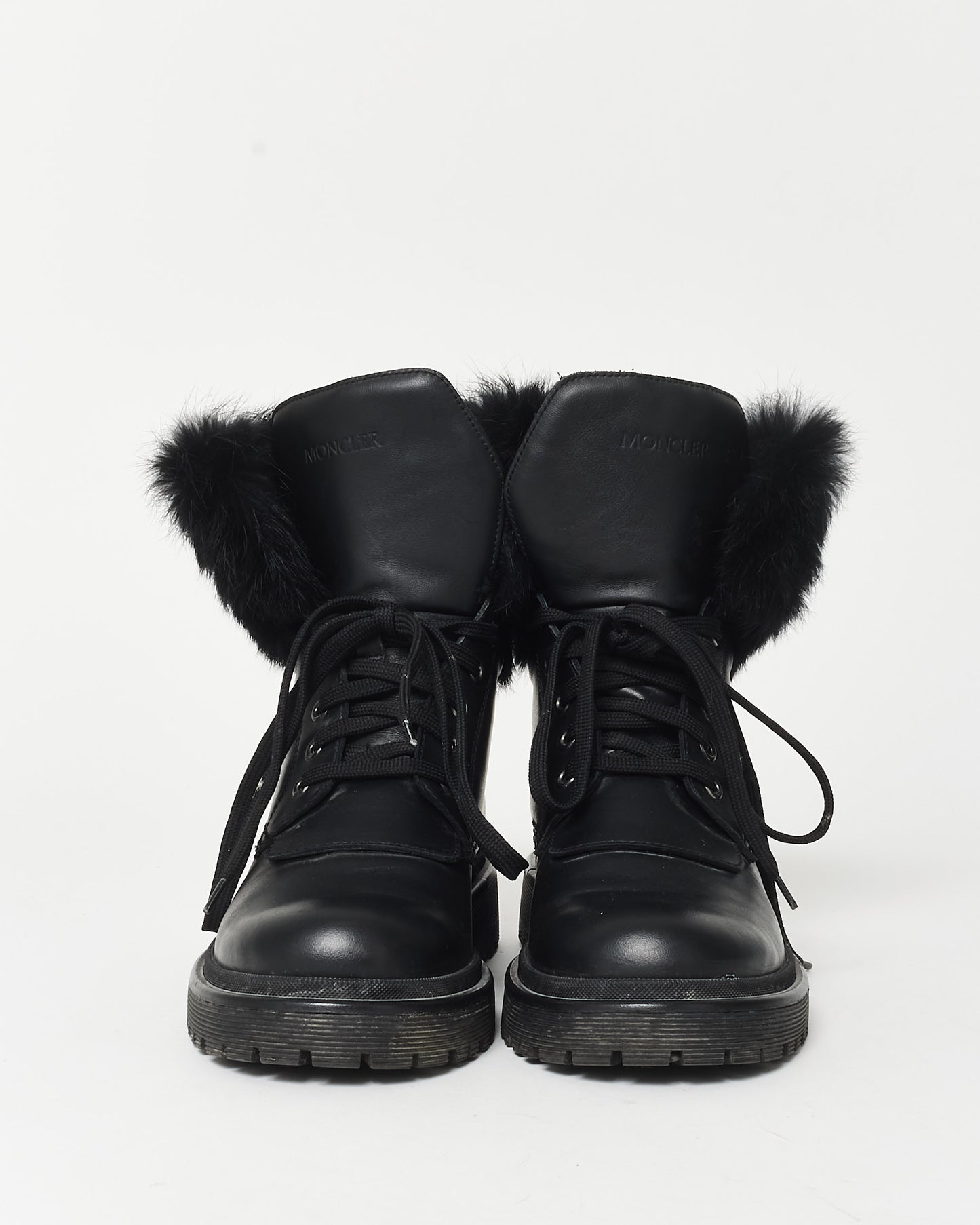 Moncler Black Leather 
Fur Combat Boots - 37