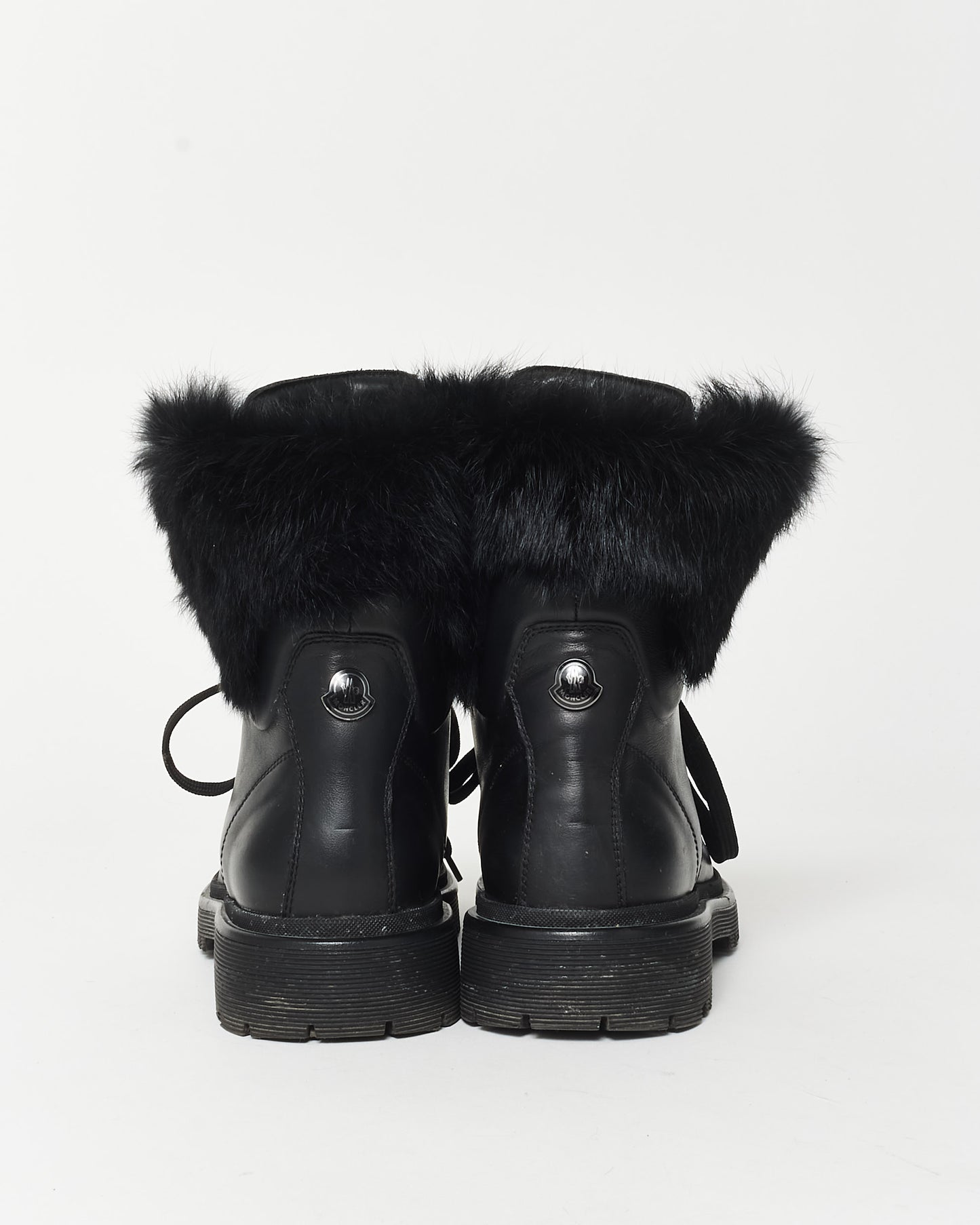 Moncler Black Leather 
Fur Combat Boots - 37