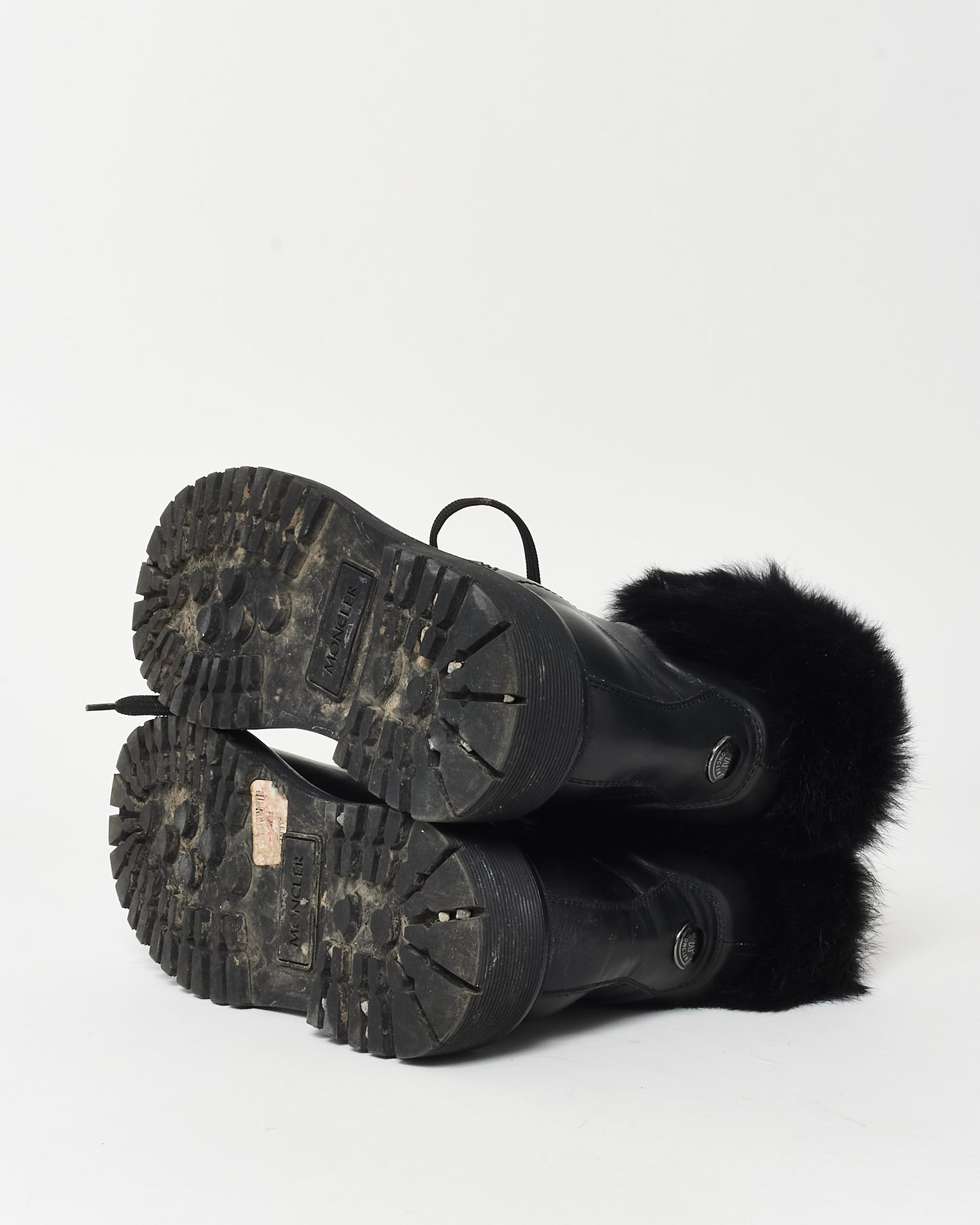 Moncler Black Leather 
Fur Combat Boots - 37