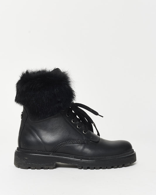 Moncler Black Leather 
Fur Combat Boots - 37