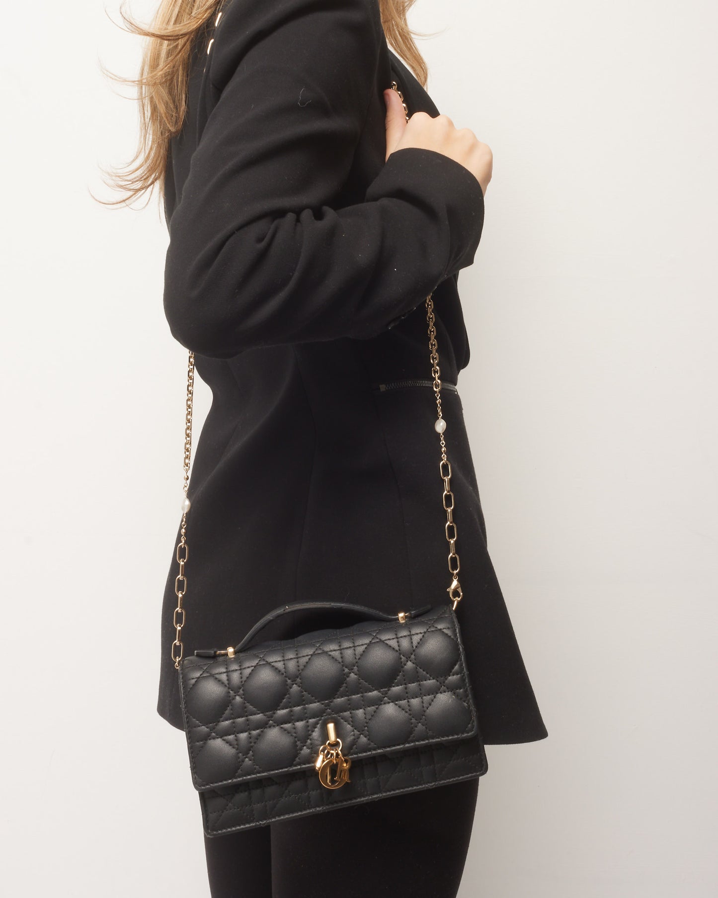 Dior Black Lambskin Leather My Dior Cannage Top Handle Bag