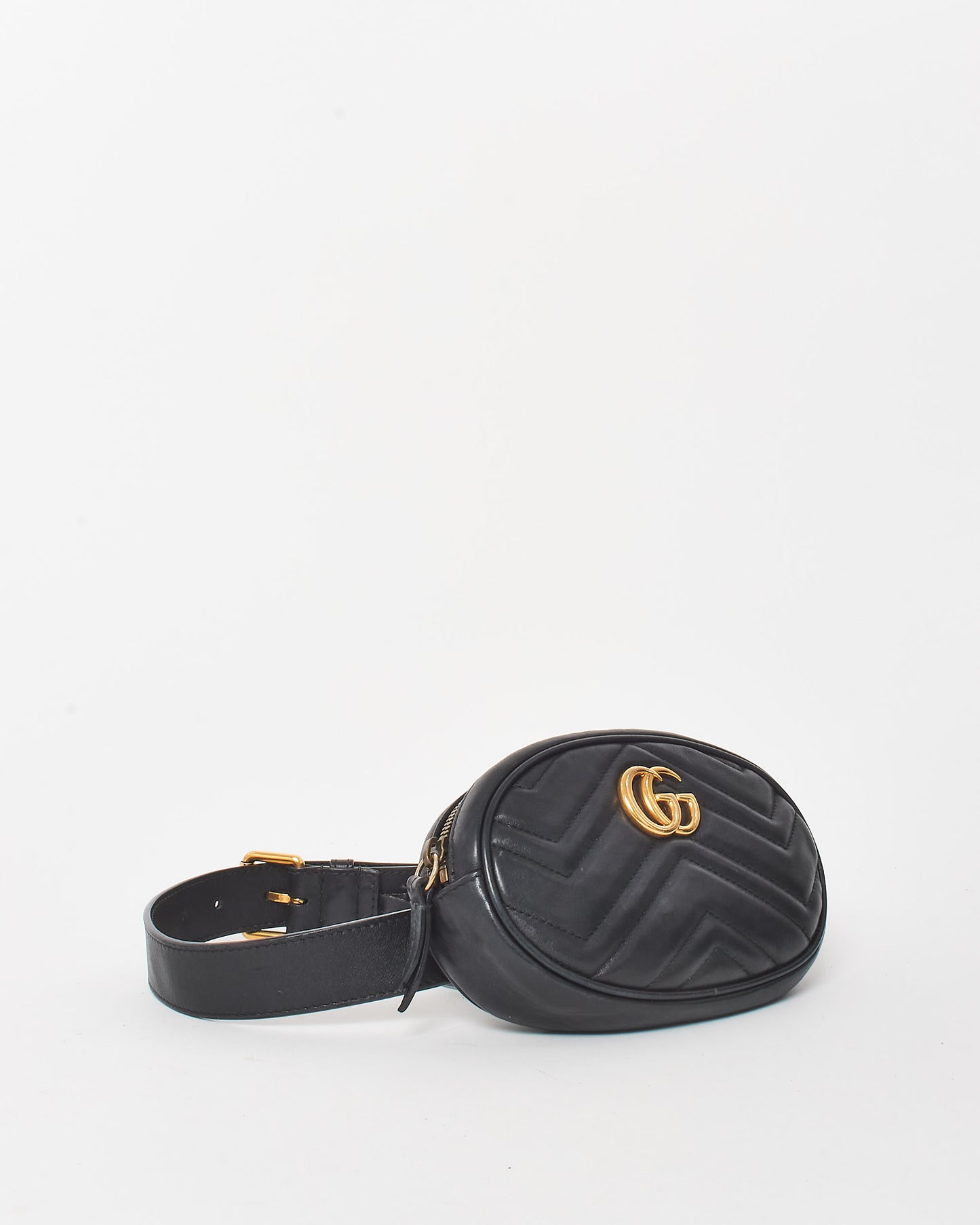 Gucci Black Leather GG Marmont Belt Bag - 85/34