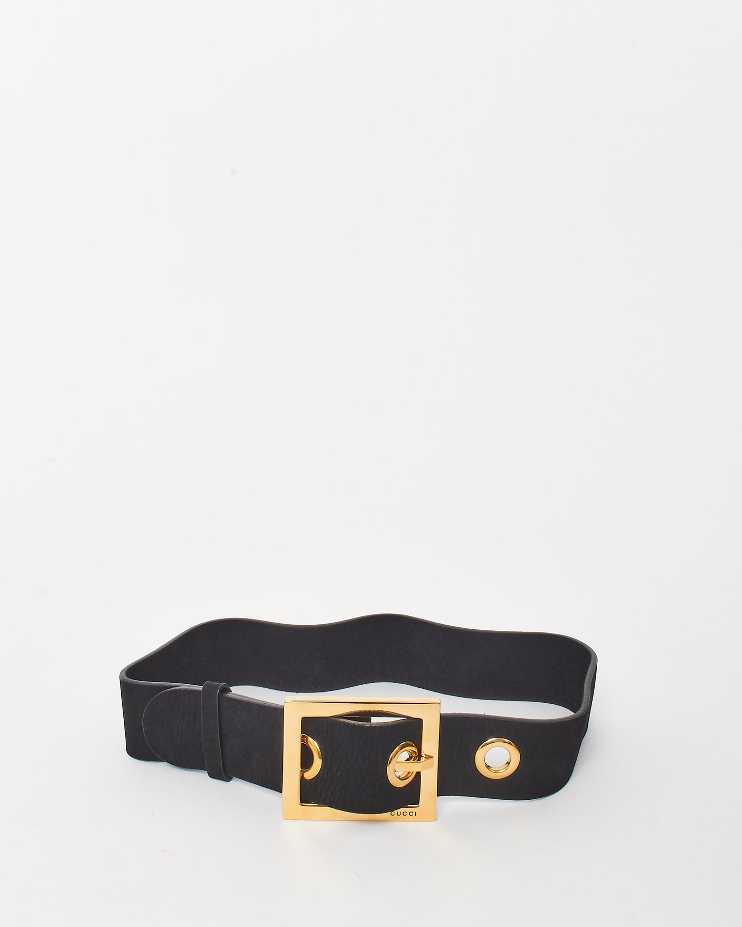 Gucci Vintage Black Matte Leather Wide Buckle Belt - 75/30