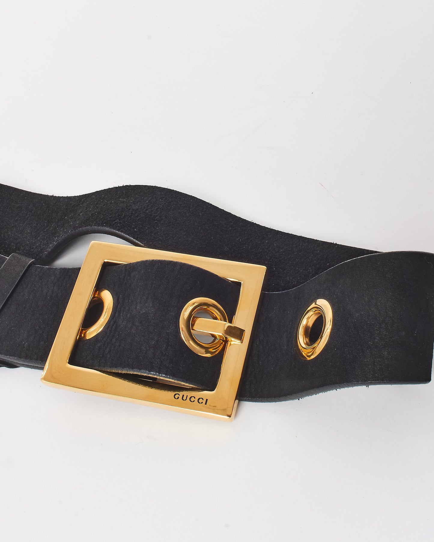 Gucci Vintage Black Matte Leather Wide Buckle Belt - 75/30