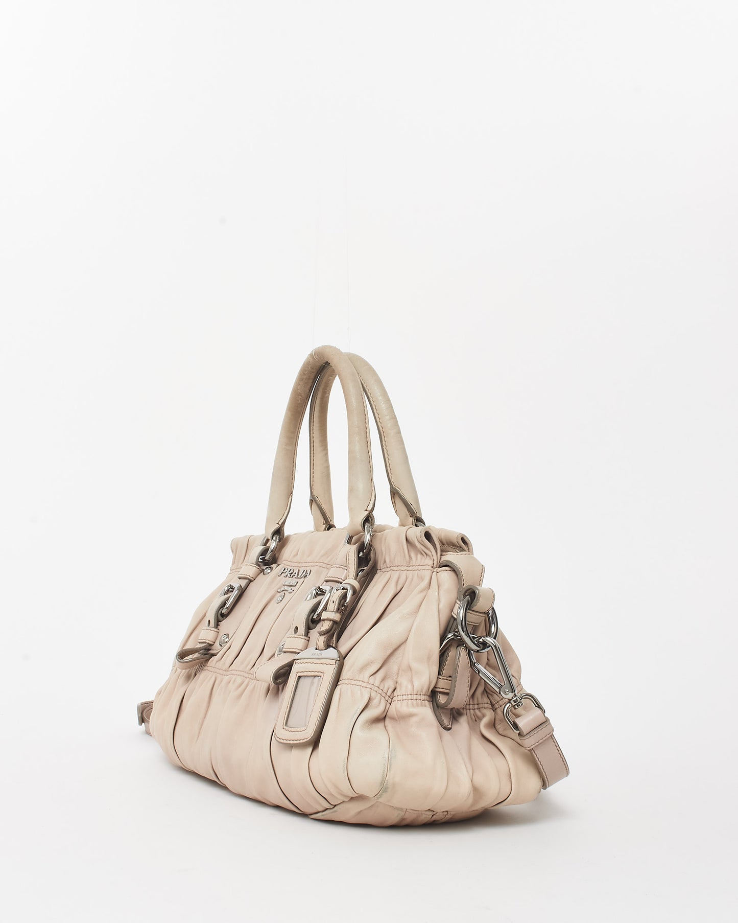 Prada Ivory Ruched Ruffle Gaufre Leather Top Handle Bags