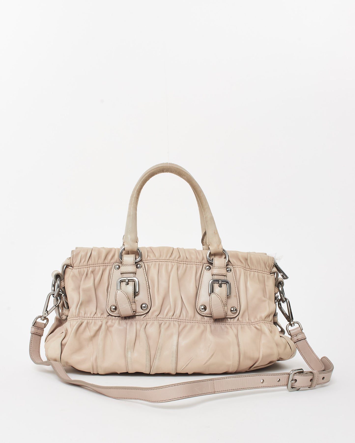 Prada Ivory Ruched Ruffle Gaufre Leather Top Handle Bags