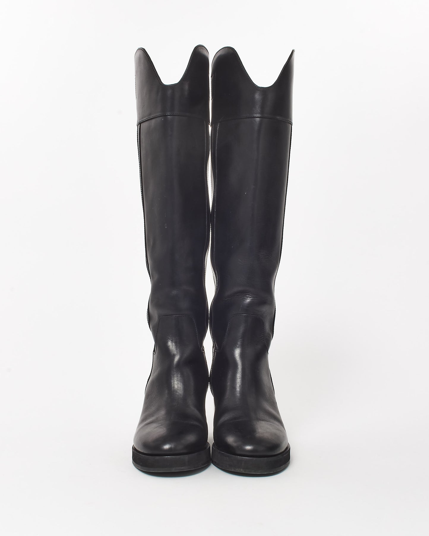 Jimmy Choo Black Leather Western Style Knee Boots - 37