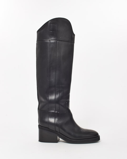 Jimmy Choo Black Leather Western Style Knee Boots - 37