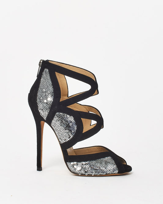 Jimmy Choo Black Suede 
Sequin Stiletto Sandal - 36