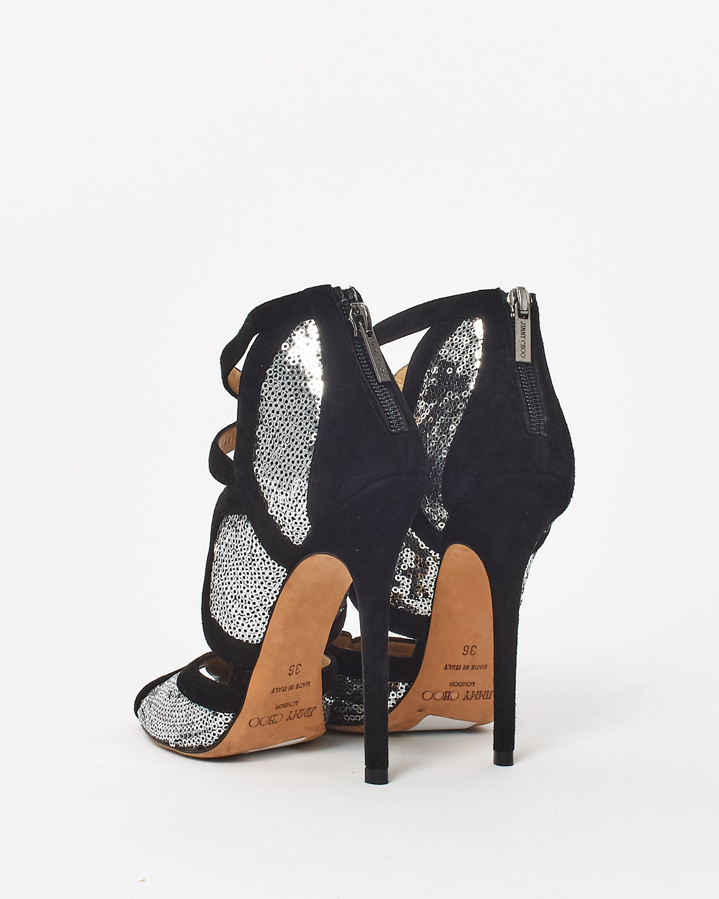 Jimmy Choo Black Suede 
Sequin Stiletto Sandal - 36