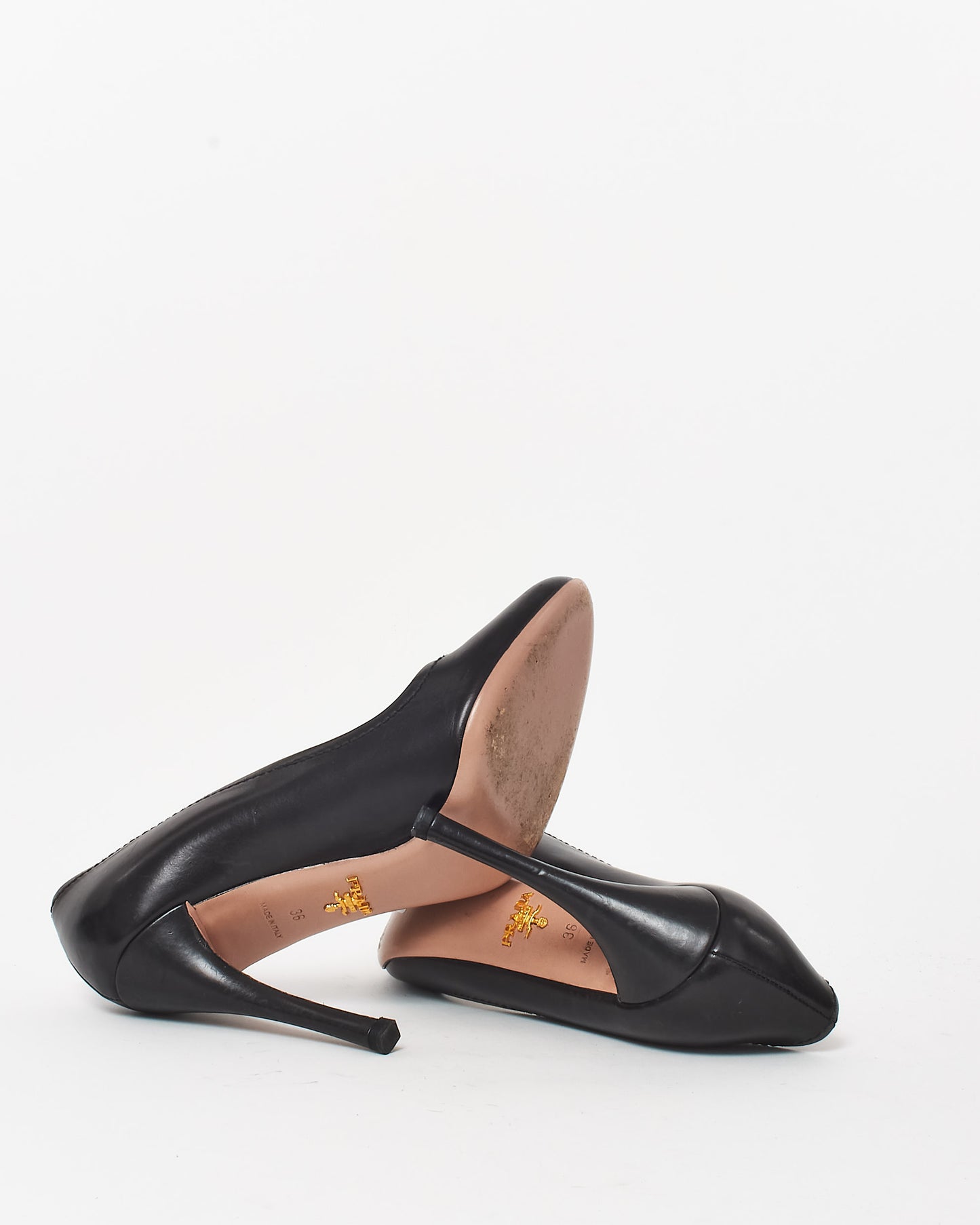 Prada Black Leather Round Toe Pumps - 36