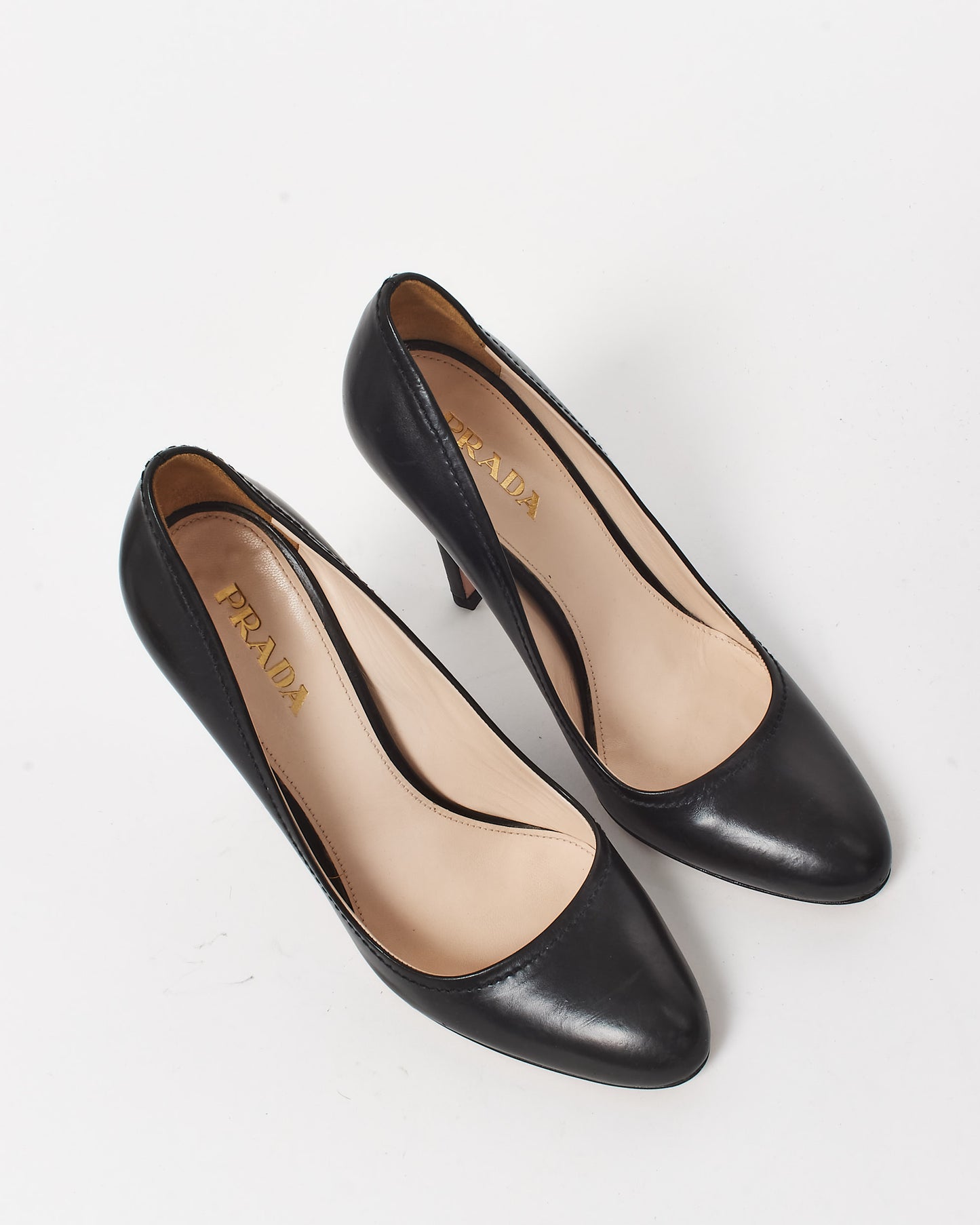 Prada Black Leather Round Toe Pumps - 36