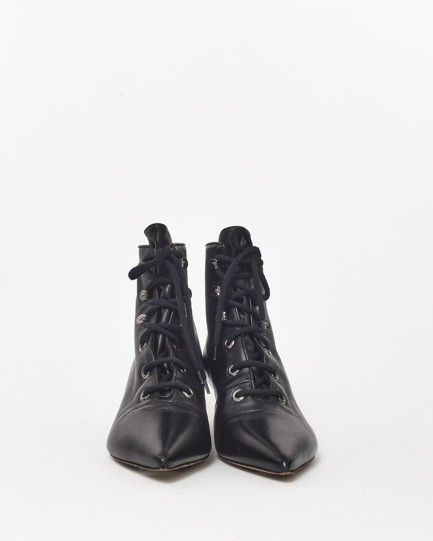 Dior Black Leather Lace Up Kitten Heel Boots - 40