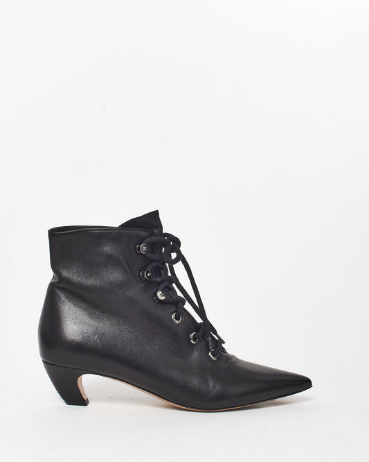 Dior Black Leather Lace Up Kitten Heel Boots - 40