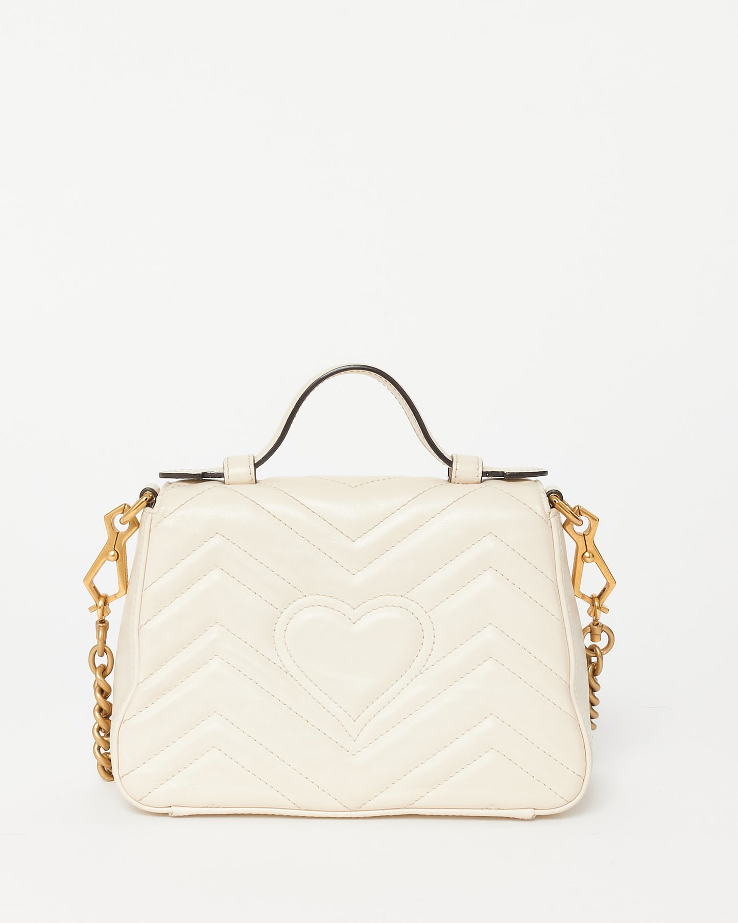 Gucci White Chevron Leather GG Marmont Top Handle Bag