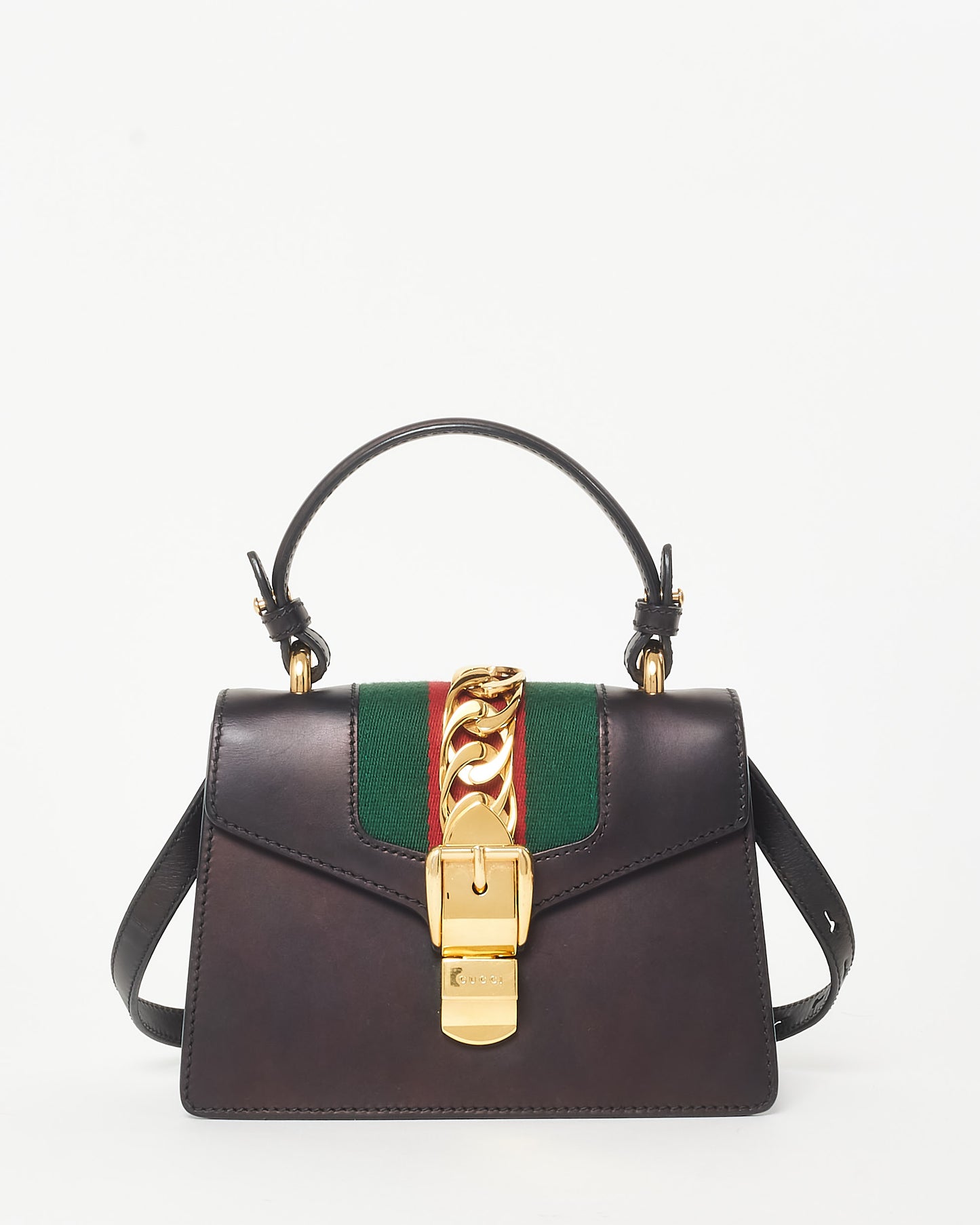 Gucci Dark Brown Leather Mini Sylvie Crossbody Bag