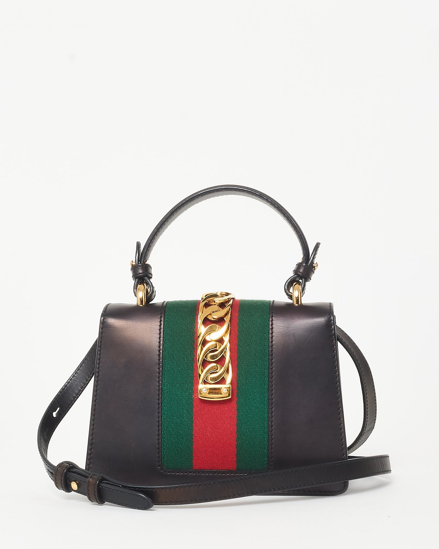 Gucci Dark Brown Leather Mini Sylvie Crossbody Bag