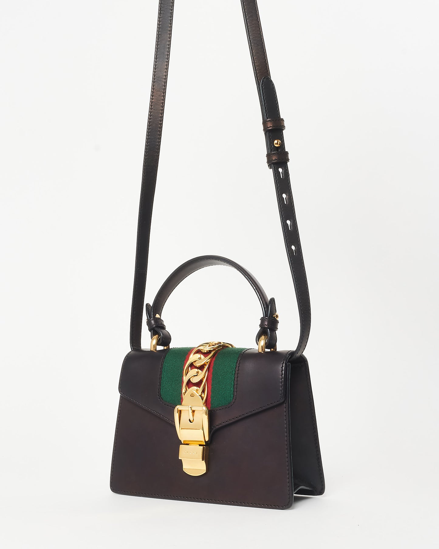 Gucci Dark Brown Leather Mini Sylvie Crossbody Bag