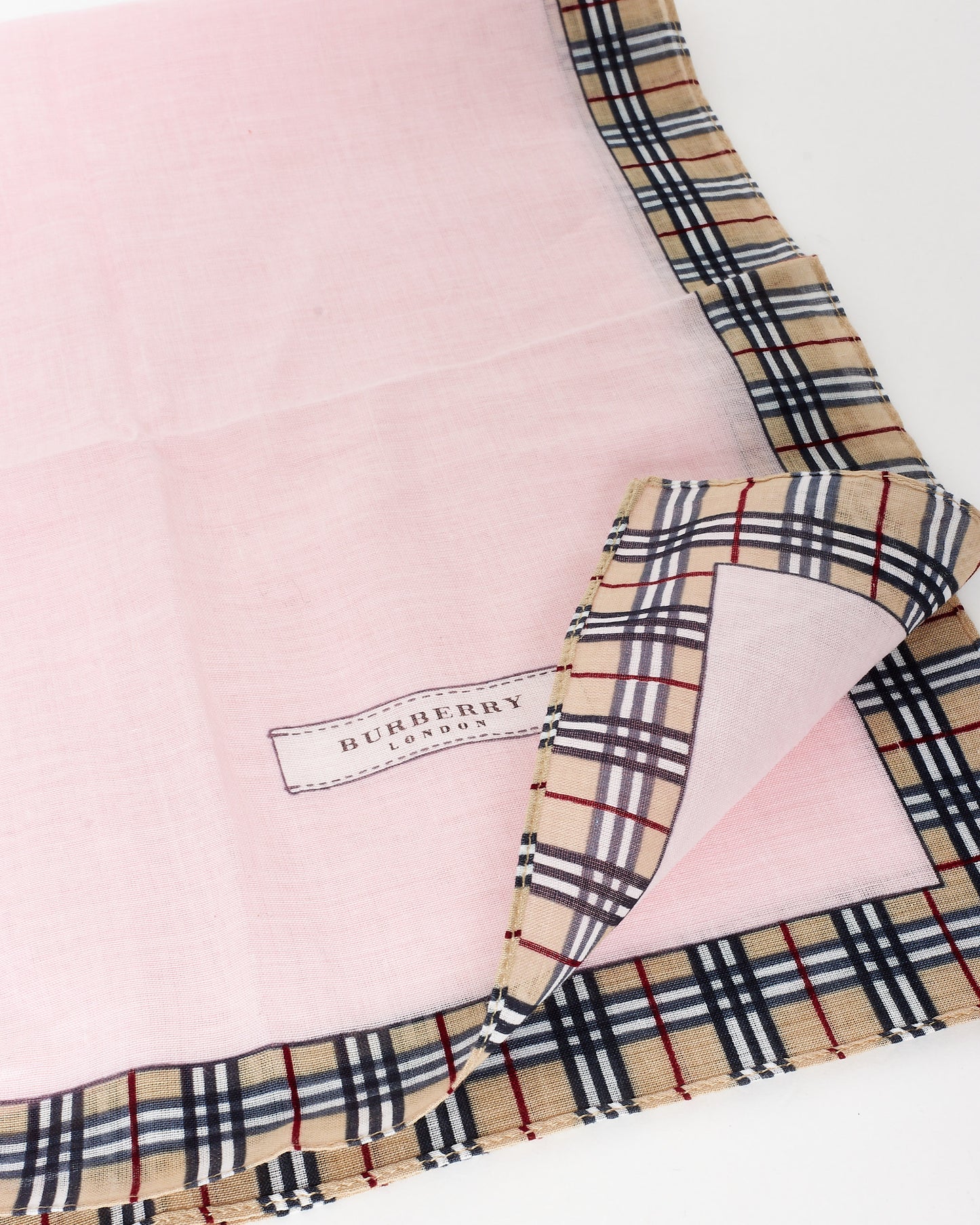 Burberry Pink 
Plaid Cotton Square Scarf