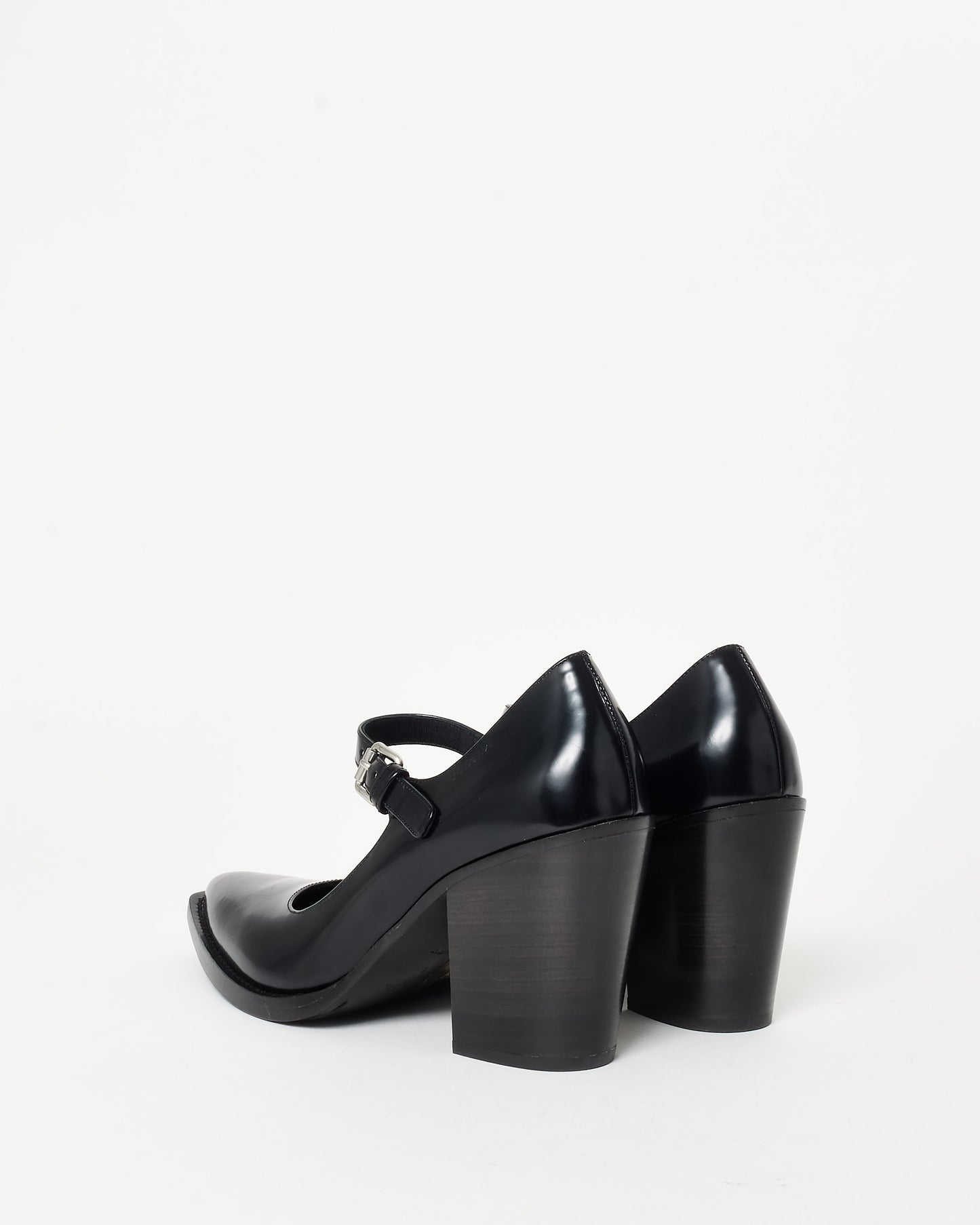 Prada Black Leather Mary Jane Western Style Pumps - 41