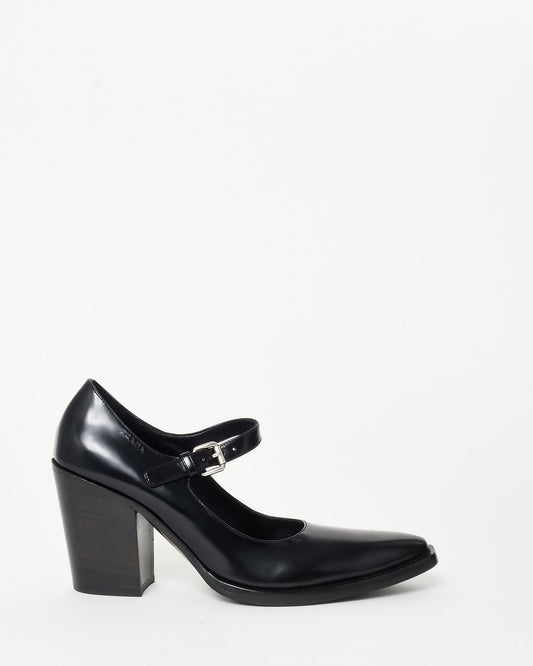 Prada Black Leather Mary Jane Western Style Pumps - 41