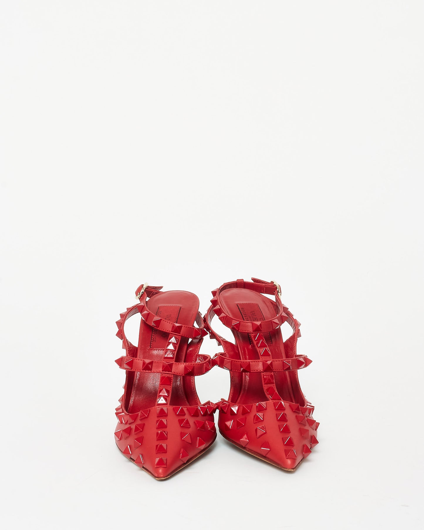 Valentino Red Leather 
Tonal Rockstud Gladiator Pumps - 36