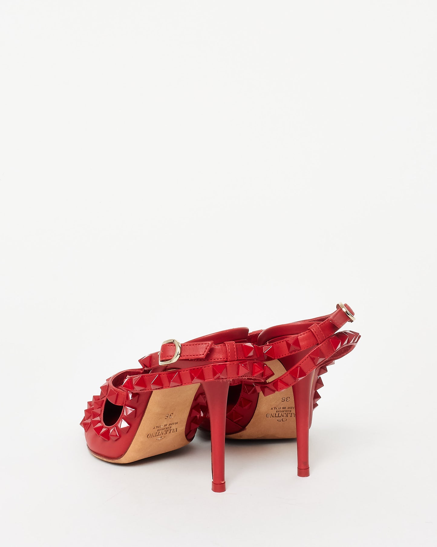 Valentino Red Leather 
Tonal Rockstud Gladiator Pumps - 36