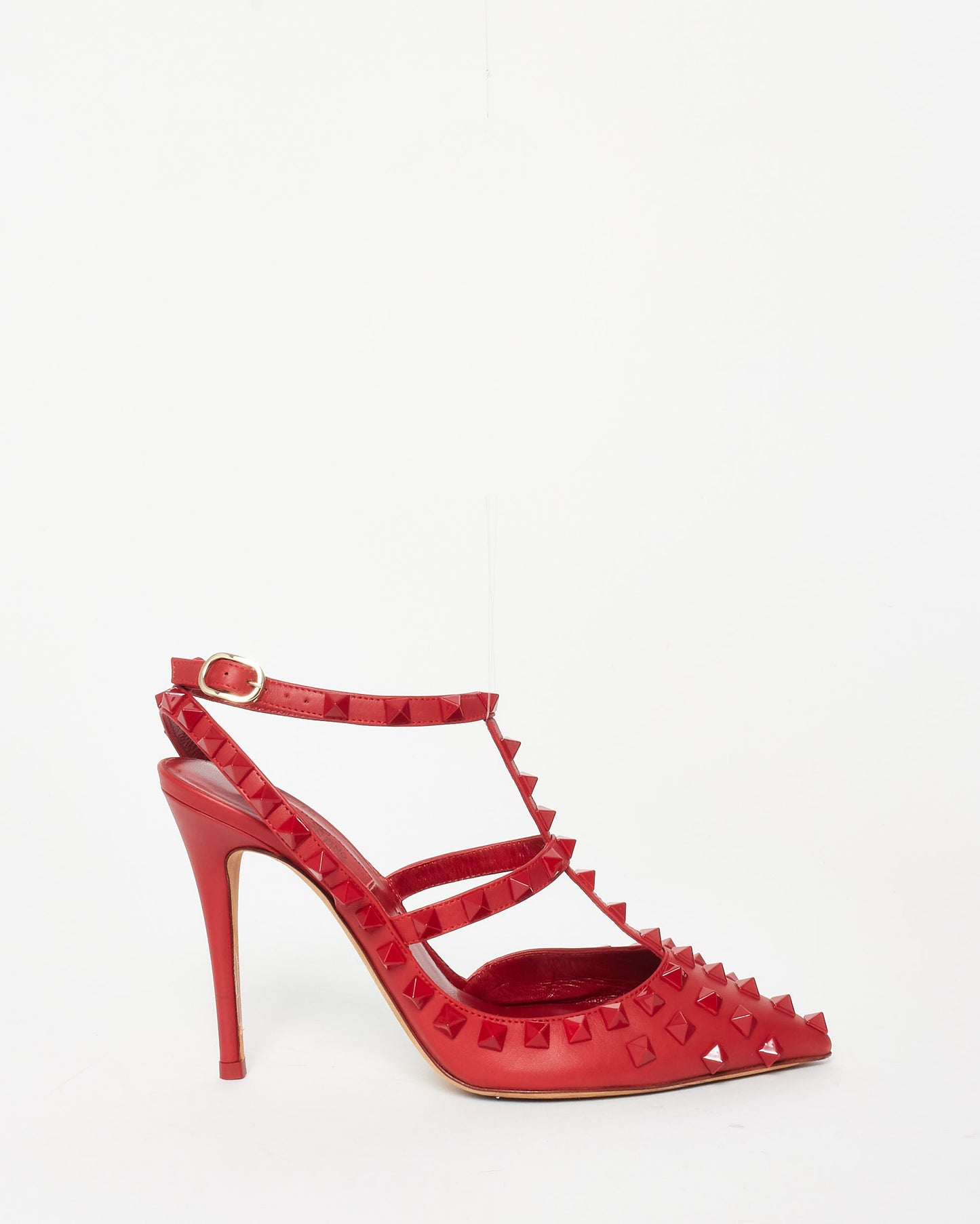 Valentino Red Leather 
Tonal Rockstud Gladiator Pumps - 36