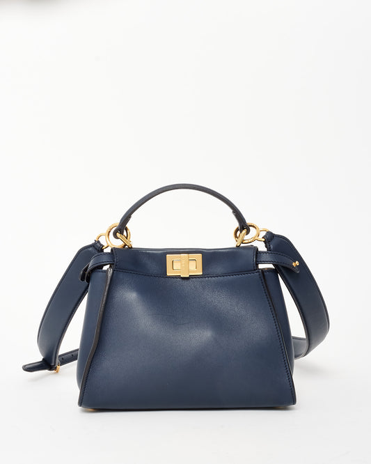 Fendi Dark Navy Leather 
Zucchino Interior Mini Peekaboo Bag