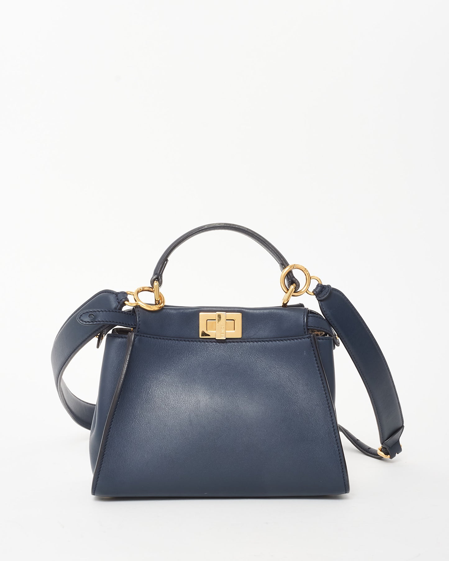 Fendi Dark Navy Leather 
Zucchino Interior Mini Peekaboo Bag