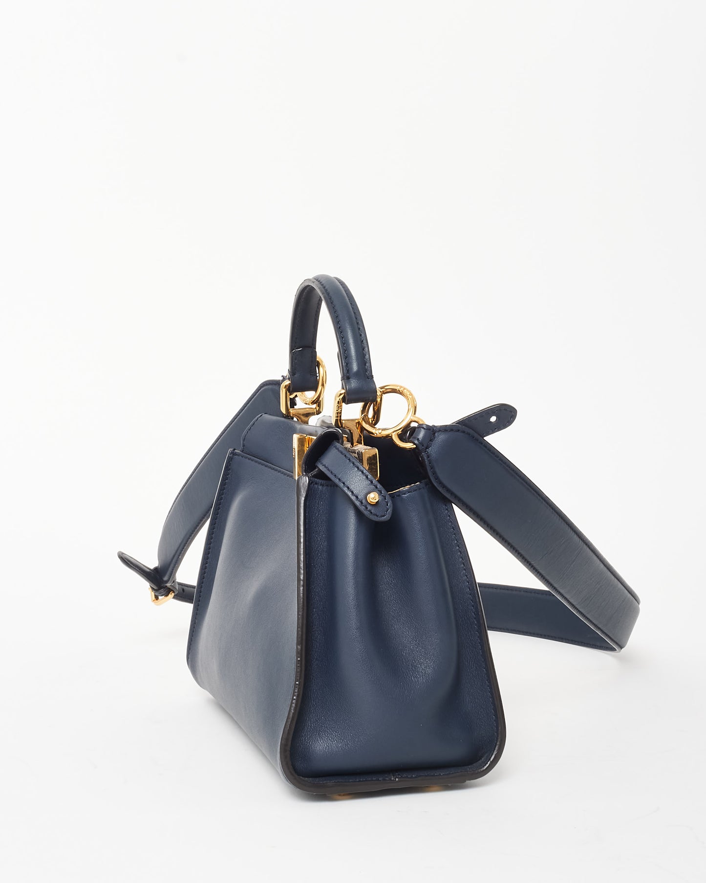 Fendi Dark Navy Leather 
Zucchino Interior Mini Peekaboo Bag