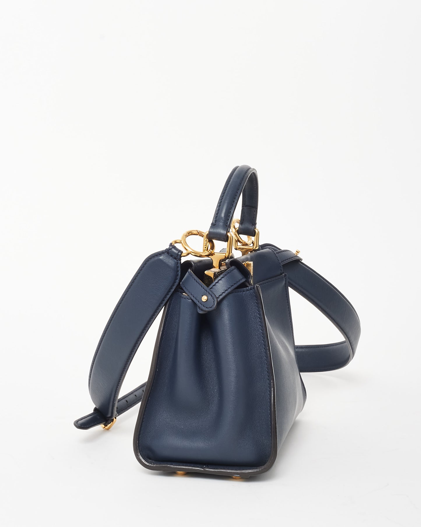 Fendi Dark Navy Leather 
Zucchino Interior Mini Peekaboo Bag